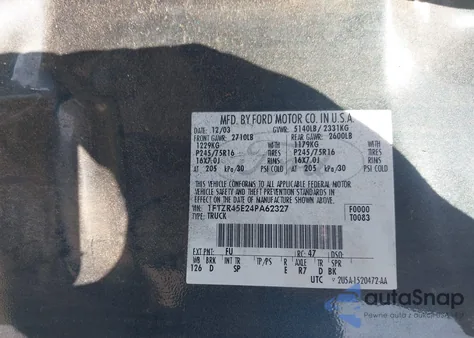 2004 Ford Ranger Edge/Tremor/Xlt from USA, damaged, VIN 1FTZR45E24PA62327